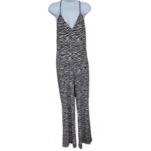 MICHAEL Michael Kors Zebra Print Halter Neck Wide Leg Jumpsuit Women's M